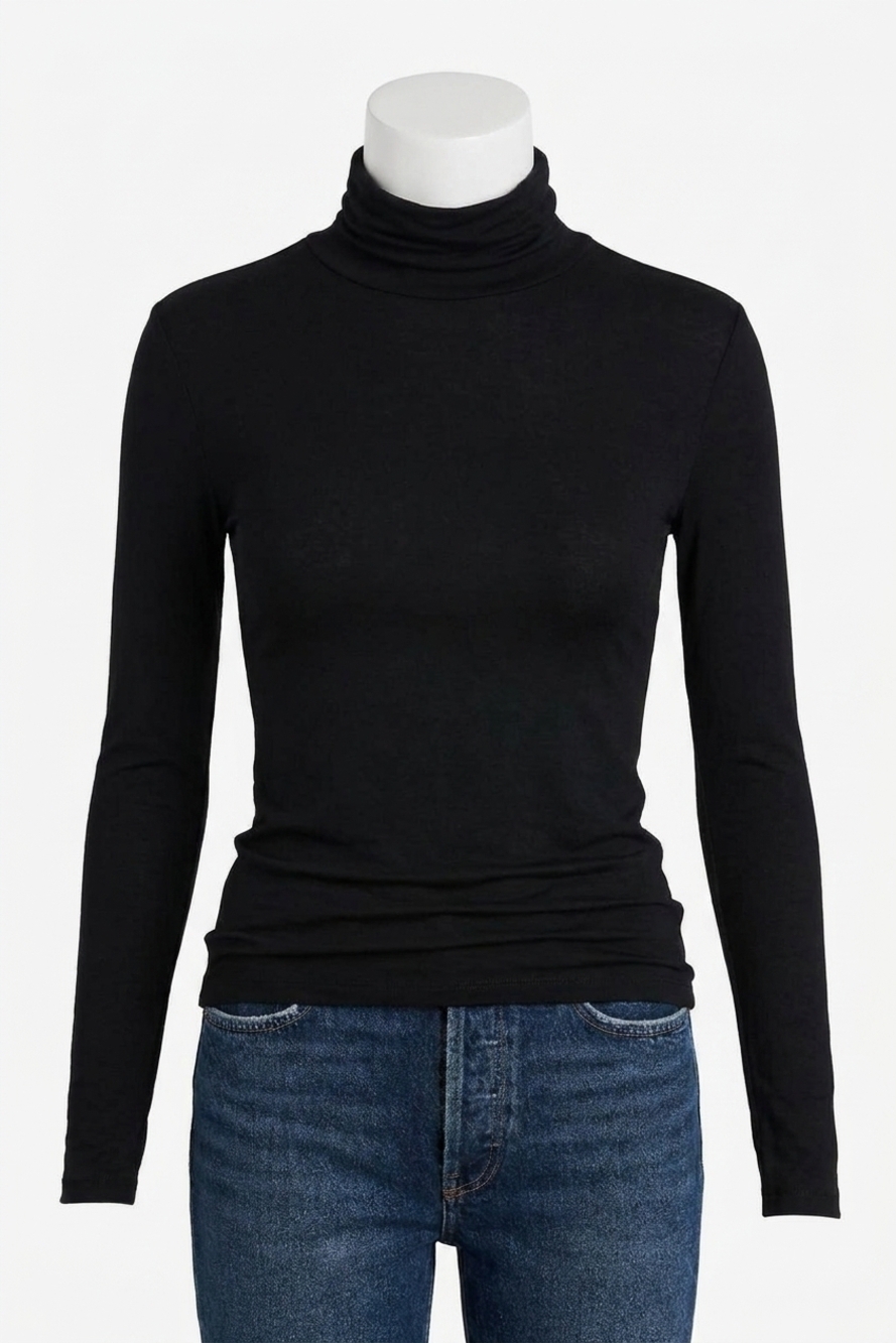 NEW PERFECTWHITETEE kim mock neck long sleeve top in true black